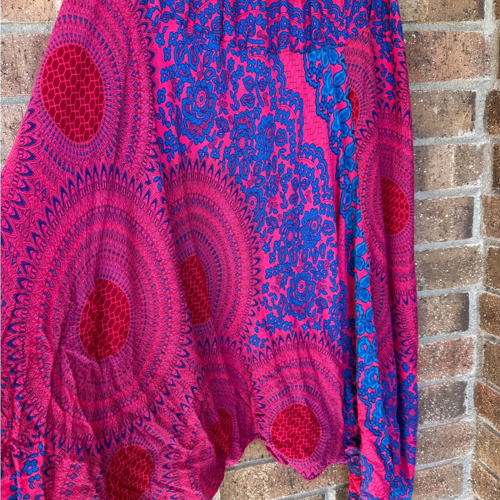 Source Unknown Pink And Blue Patterned Harem Pant… - image 5